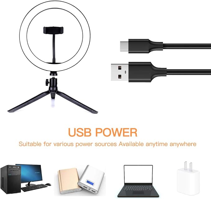 Ring Light with Stand OEBLD Dimmable Desk Selfie Ring Light with Phone Holder for Video Photography Remote Control for Makeup Live Streaming YouTube Lighting (D(10.2''Ring Light & Tripod)) - Image 4