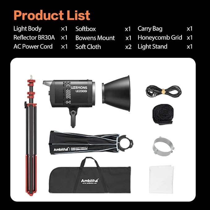 Godox LE200Bi Godox Light Kit 220W Bi-Color LED Video Light | 2800K-6500K,57700 LUX,CRI/TLCI≥98,11 FX, with Quick Release Softbox,Srand, APP Control,for Photography/Live Streaming - Image 9