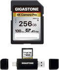 【5-Years Data Recovery】 GIGASTONE 256GB SD Card with USB Type C Card Reader, 4K Camera Pro, UHS-I A1 V30 U3 SDXC Memory Card Speed up to 170MB/s Compatible with Digital Camera, with 1 mini case by Gigastone