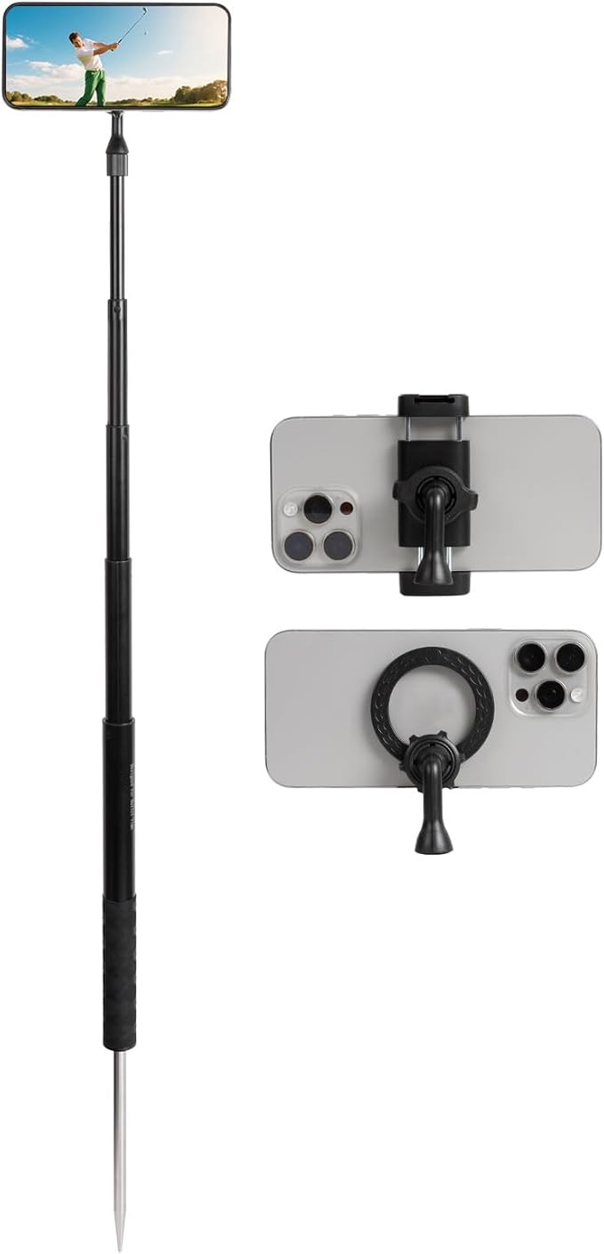 Ground Golf Monopod Phone Stand Holder with Spike Stake, 46" Extendable Selfie Stick & Universal 1/4" Screw - Record Stable Hands-Free Golf Swing Videos for magsafe and All Smartphones by Unknown