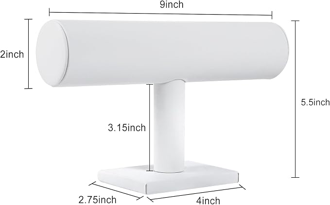 TENINYU Hovering T-Bar Bracelet Necklace Earring Bangle Pendants Anklet Tower Watch Key Jewelry Display Stand for Home Organization (White Leatherette) - Image 3