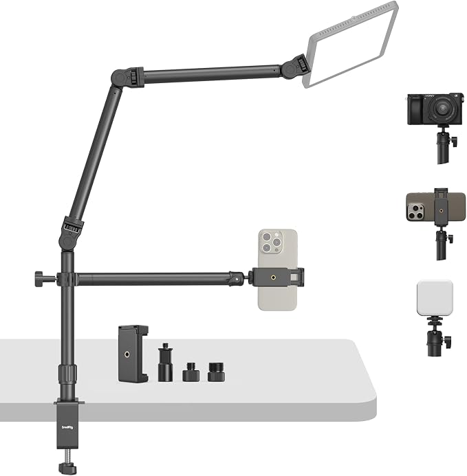 SMALLRIG Overhead Camera Mount, Camera Desk Mount Stand with Flexible Arm | 360° Rotatable Ball Head, DSLR Boom Arm Tabletop C Clamp for Photography Videography Live Stream - 4456 by SmallRig