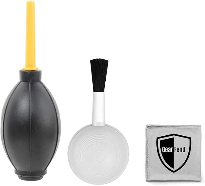 Dust Cleaner Kit Strong Cleaning Air Blower + Soft Brush Blower for Camera & Camcorder, Lens, LCD Screens, etc + Microfiber Cloth by GearFend
