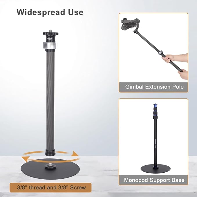 Koolehaoda Round Base Monopod 16"-28" Adjustable Tripod Stand for Desk | Carbon Fiber Tabletop Tripod with 1/4"-3/8" Thread for DSLR Camera Light Webcam for Live Streaming Vlogging, Payload 33lbs - Image 7