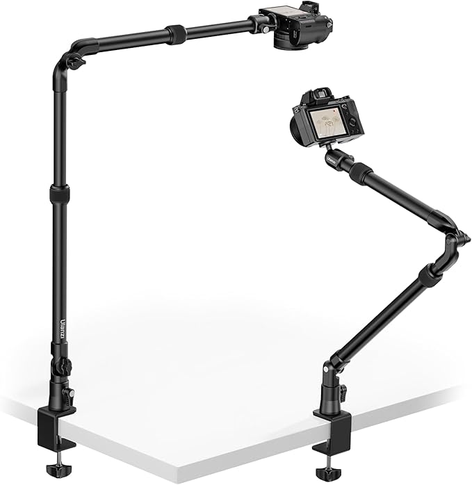 ULANZI ZJ02 Camera Desk Mount Stand Overhead Magic Articulating Arm | 98cm/38.6inch, 4-Section Adjustable, Aluminum, 1/4" Ball Head, for Cameras DSLR Lights Streaming Photo Video Shooting by ulanzi