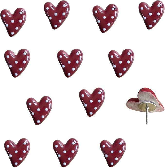 50 pcs of Cute Soft Wooden Board thumbtack with Golden Hearts can be Used for Photo Walls, memos, whiteboards, and Decorative thumbtack (Red Wave Point) by SSYHQAX