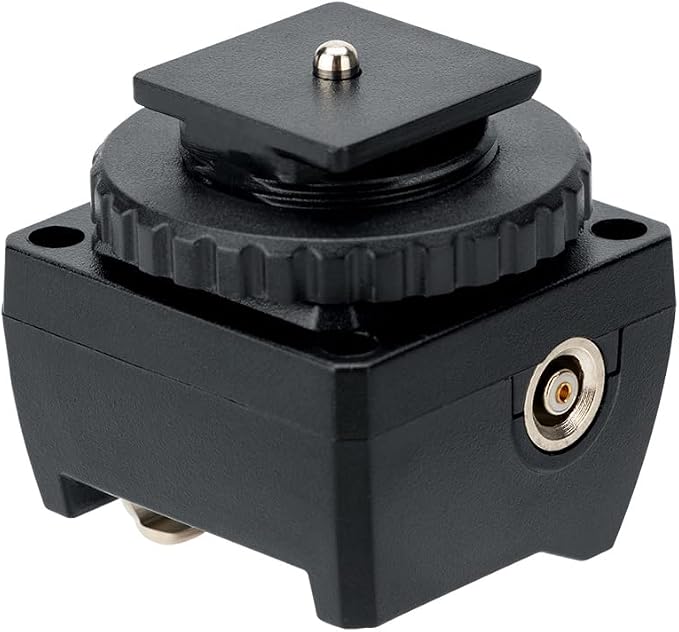 JJC Standard Flash Hot Shoe Adapter with Extra PC Sync Port & 3.5mm Port | for Connecting DSLR Cameras to Additional Off-Camera Flash, Studio Light, Strobes or Other Accessories - Image 2