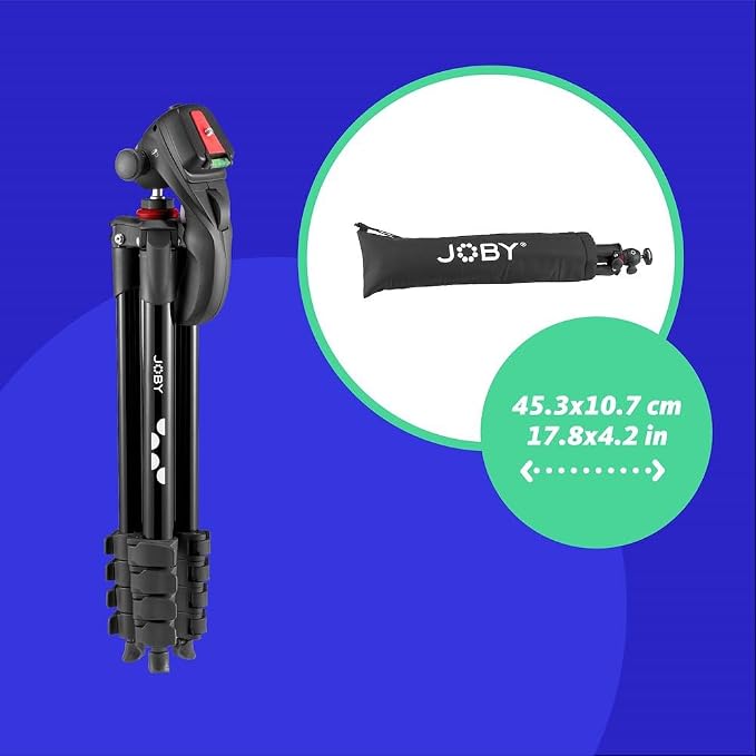 Joby Compact Action Tripod, Camera Tripod with Ball Head, Universal ¼-20” Quick Release Mount and Carrying Bag, for CSC,DSLR, Mirrorless Cameras, Colour: Black, 1.5kg Capacity - Image 3