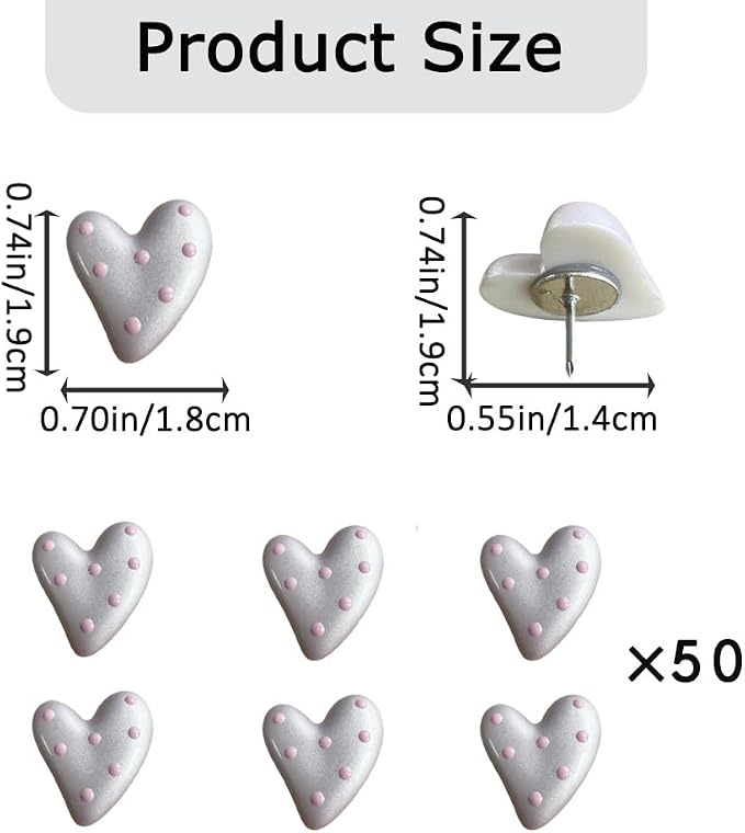 50 pcs of Cute Soft Wooden Board thumbtack with Golden Hearts can be Used for Photo Walls, memos, whiteboards, and Decorative thumbtack (Pink Wave Point) - Image 2