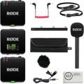 RØDE Wireless GO (Gen 3) 2-Person Compact Digital Wireless Microphone System/Recorder | 2.4 GHz, Black Bundle with GO Handheld Mic Adapter + Lavalier Microphone + Furry Windscreen + Cloth (5 Items) by R%C3%98DE