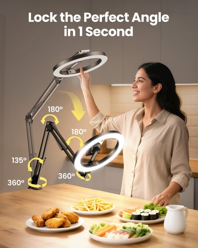 Magnetic Overhead Ring Light for Desk, 10” Selfie Light with Stand Tripod for iPhone, Adjustable Overhead Phone Mount with MagSafe-Compatible Holder for Recording, Vlogging, Crafts, TikTok, YouTube - Image 3