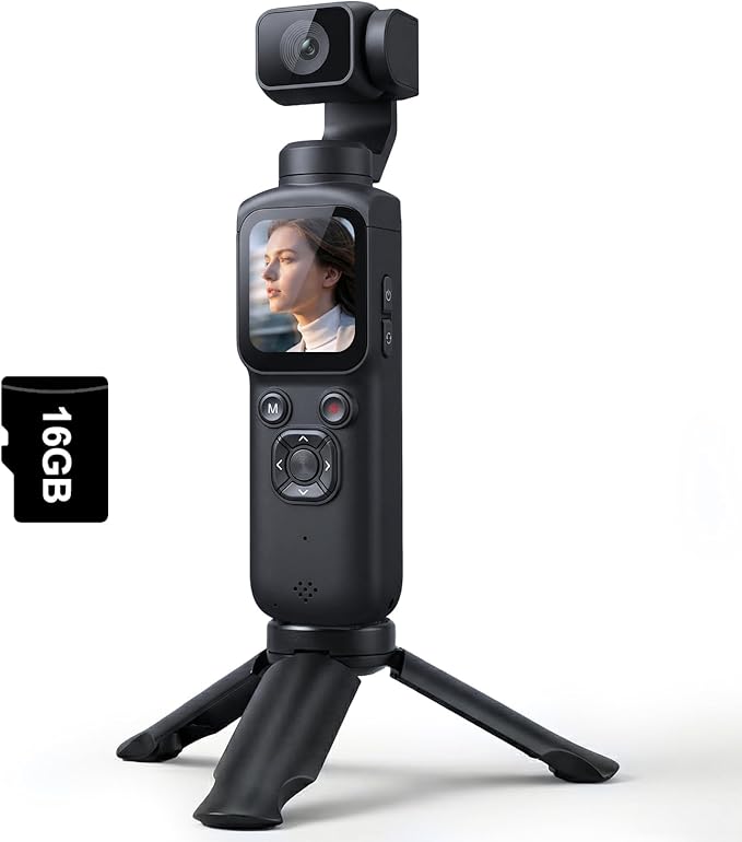 4K Vlogging Camera, Pocket Digital Camera, 330° Rotating Lens | Auto subject framing and WiFi sharing for YouTube, TikTok and travel, includes 16GB card, mini tripod and carrying bag by LmzourCamera