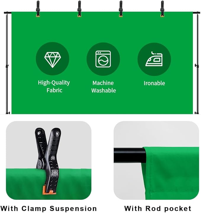 10X12ft Green Screen Backdrop for Photography, LCUIRC Chromakey Polyester Collapsible Greenscreen Background for Streaming, Photography, Zoom Meeting, Video Editing, Podcasting - Image 4
