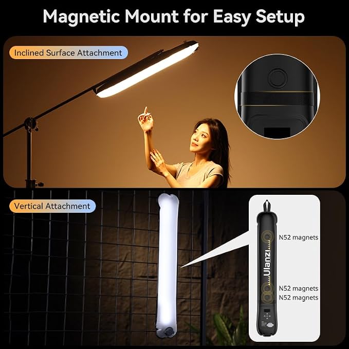 Ulanzi UA12 Bi-Color LED Inflatable Tube Light, 2700K-6500K 12W Foldable | 2500mAh Rechargeable, Lighting Wand Stick, with 1/4" Mount, Magnetic LED Video Light, For Portrait, Vlog, YouTube Photography - Image 2