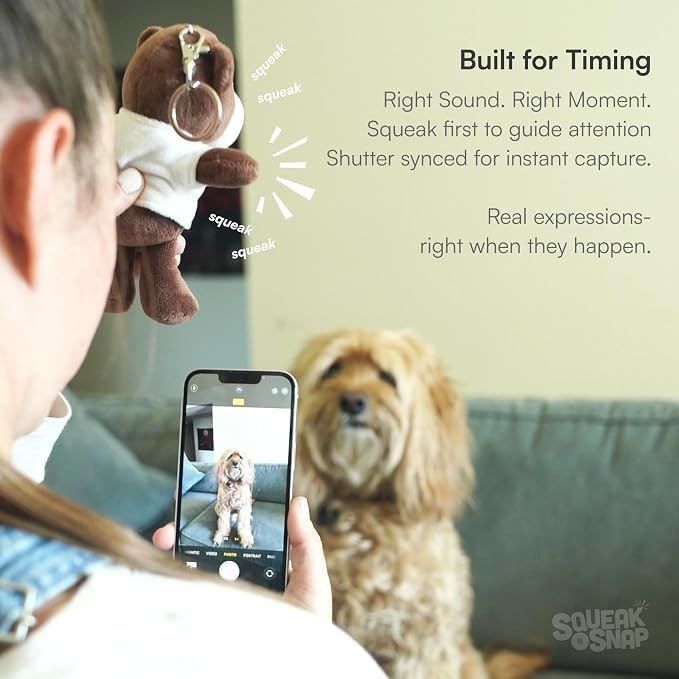Dog Camera Attention Grabber, Photo Prop for Pet Photography, Baby and Newborn Photos, Plush Squeaker Bluetooth Shutter Release Remote, Attention Getter, 3 T-Shirts, iPhone Android - Image 4
