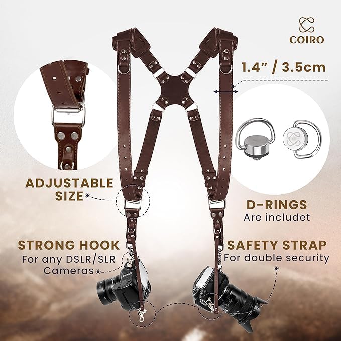 Dual Camera Harness Leather Camera Strap DSLR/SLR, All-Day Comfort - Image 2