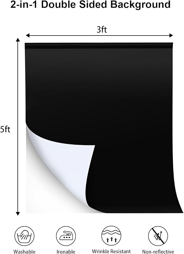 6.5x10ft Black White Backdrop Screen, High Density Polyester Fabric | Pure Black White Photo Backdrop Curtain Screen with 4 Spring Clamps for Photography Photoshoot Portrait Party Video Studio - Image 6