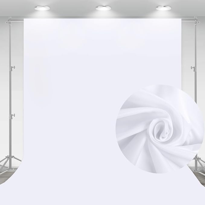 10 x 7 FT White Backdrop Background for Photography, Pure White Screen | High Density Fabric Curtain for Video, Photoshoot, Zoom Meeting, Record, Portrait Stand, Photo Studio, with Rod Pocket by Aimosen