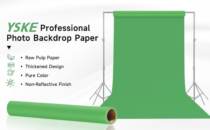 YSKE-Seamless Bright Green Paper Backdrop Roll for Photography, Photo Background,Roll of Paper with Backdrop Cover for Background Stand,Thick Anti-Wrinkle Matte(53''x16.4',Bright/Apple Green) - Image 3