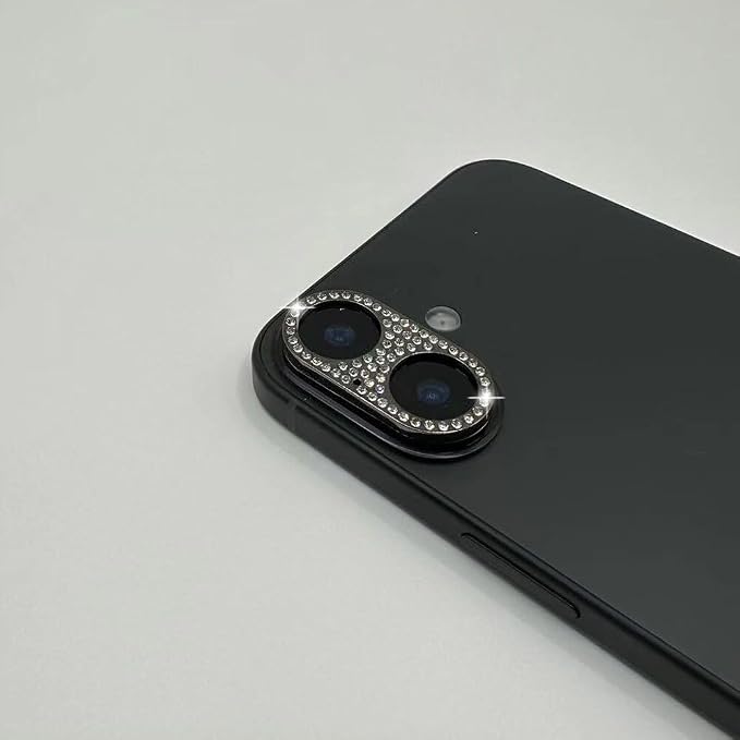 2 Pack Glitter Camera Lens Cover Protector for iPhone 17，Metal Bling Diamond Camera Lens Cover Sticker Protector (for iPhone 17-Black) - Image 2