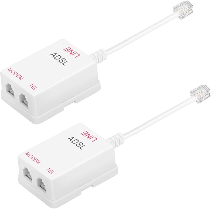 Uvital in-Line DSL Filter Splitter, ADSL Splitter Filter, RJ11 2 Pack White | DSL Filter for Landline Phone, Male to 2 Female Telephone DSL Modem for telephone/fax by Uvital