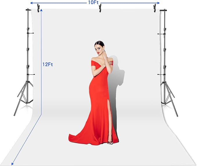 SLOW DOLPHIN Photo Video Studio 10 x12ft 100% Cotton White Muslin Backdrop with 10 x 10ft Stand Photography Background Support System Kit Clamp, Clips,Carry Bag - Image 2