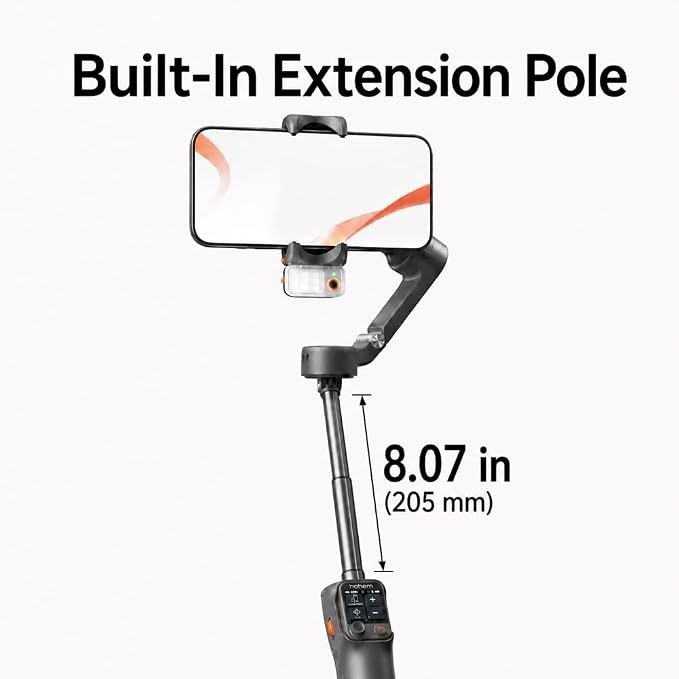 hohem iSteady V3 Ultra Gimbal Stabilizer for iPhone Gimbal with AI Tracking | Bi-Fill Light Built-in Extendable Rod & Tripod,Detachable Remote Control,Stabilizer for Video Recording (Black) - Image 7