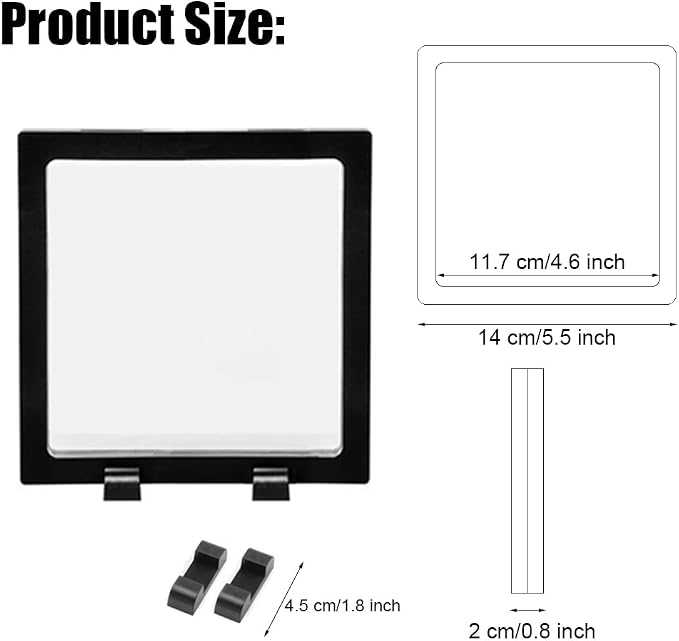6 Pcs 3D Floating Display Case Frame Display Holder Stands Transparent PE Film Storage Box for Jewelry Challenge Coin Medal Antique 5.51 x 5.51 x 0.8 inch Black and White - Image 3