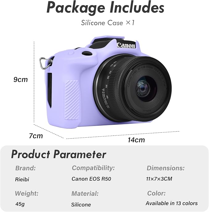 Rieibi EOSR50 EOS R50 Case, Soft Silicone Protective Case for Canon EOS R50 EOSR50 Vlogging Camera, Lightweight EOS R50 Camera Case Grip Cover Body Skin - Purple - Image 2