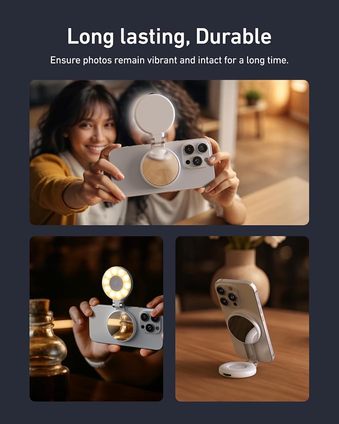 TELESIN C03 Magnetic Selfie Light CRI97 360° Phone Light for iPhone Magsafe | 3 CCT Selfie Ring Light Fill Light with Mirror for Selfies/Photography/TikTok/Zoom Calls/Video Conference (White) - Image 7