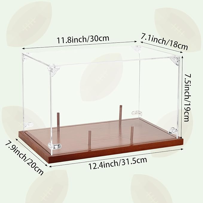 Clear Acrylic Football Display Case with Wood Base & Tee, Memorabilia Stand Cube Holder, Dust Protection Transparent Storage Box for Single Ball Souvenir Football Collections - Image 2