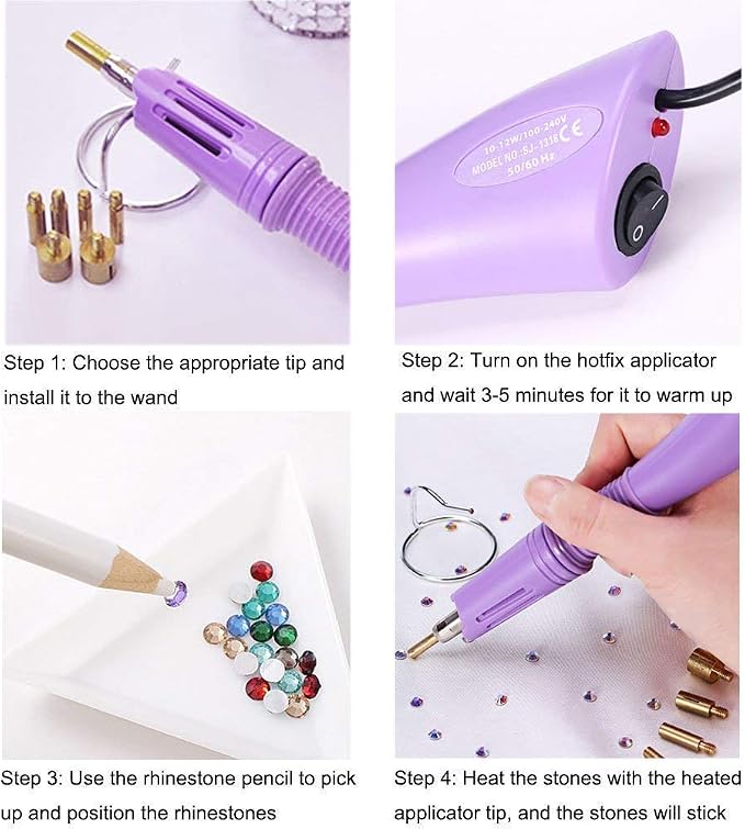 Epesl Bedazzler Kit with Rhinestones, Hot Fixed Gems Craft Applicator - Diamond Painting Pen, Wax Pencil, Tweezers, Tray, Cleaning Brush, Picker Rhinestones Crystals for DIY Clothes Shoes - Image 4