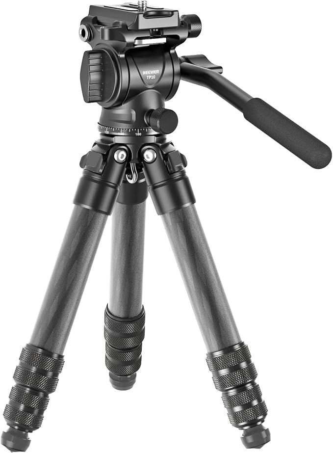 NEEWER Carbon Fiber Desktop Mini Tripod for Camera, Tabletop Portable Travel Tripod with Video Fluid Head, QR Plate for TikTok DSLR Action Camera Video Recording Streaming, Max Load 6.6lb/3kg, TP10 by Neewer