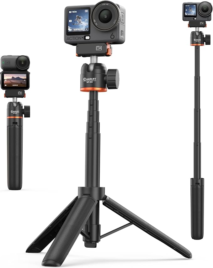 21" Osmo Action Portable Mini Tripod Stand for DJI Action 6/Osmo Nano | 2-in-1 Selfie-Stick Tripod w 360° Ball Head, Small Desktop Stand/Travel Vlogging Handle Grip/Accessories for Video Recording - Image 9