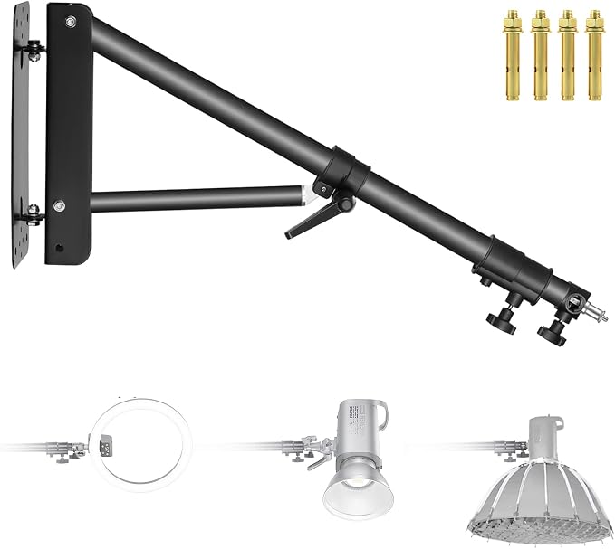 NEEWER Wall Mounting Triangle Boom Arm for Photography Light, Strobe | For Monolight, Softbox, Umbrella, Reflector, Ring Light, Supports 180 Degree Rotation, Max Length 4 Feet/125cm, Black by Neewer