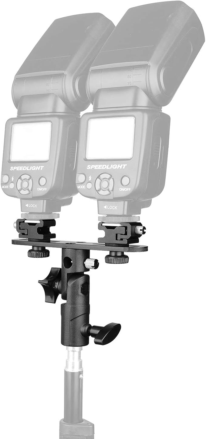 ChromLives Dual Flash Bracket Hot Shoe Speedlight Stand Umbrella Holder Light Stand Bracket Mount 1/4'' to 3/8'' Compatible with Studio Video DSLR Camera Canon Nikon Yongnuo - Image 2