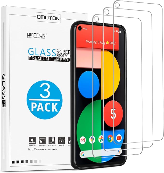 OMOTON [3 Pack Screen Protector for Google Pixel 5 - Tempered Glass/Case Friendly/Anti Scratch Screen Protector for Google Pixel 5 by OMOTON