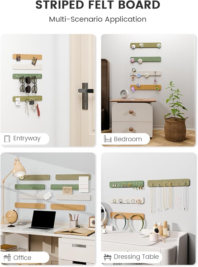 Fluxynara 13" x 2" Felt Wall Panels, Olive Grove | 8-Pack Includes 50 Push Pins and Adhesive Tabs for Photos, Notes and Decor in Bedroom Doors, Home Office or Studios - Image 6