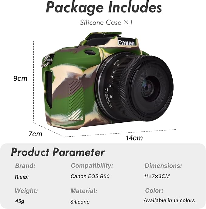 Rieibi EOSR50 EOS R50 Case, Soft Silicone Protective Case for Canon EOS R50 EOSR50 Vlogging Camera, Lightweight EOS R50 Camera Case Cover Grip Body Skin - Camouflage - Image 2