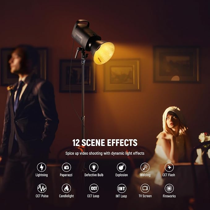 NEEWER CB120B 120W LED Video Light with 2.4G&APP Control COB Bi Color 2700K-6500K 78000lux at 1m/CCT Mode/CRI97/12 Scenes/Bowens Mount Continuous Output Lighting for Studio Photography/Video Recording - Image 5