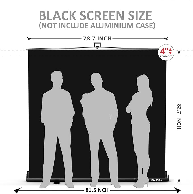 【Wider Style】 RAUBAY 78.7 x 82.7in Large Collapsible Black Backdrop Screen | Portable Retractable Panel Photo Background with Stand for Video Conference, Photographic Studio, Streaming - Image 2