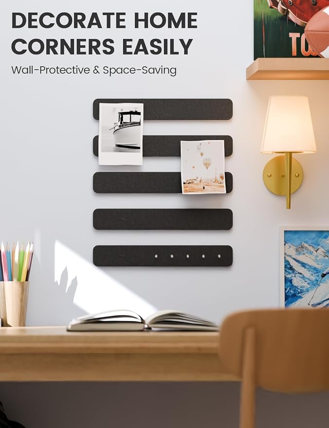 Fluxynara 13" x 2" Felt Wall Panels, Black | 5-Pack Includes 35 Push Pins and Adhesive Tabs for Photos, Notes and Decor in Bedroom Doors, Home Office or Studios - Image 4
