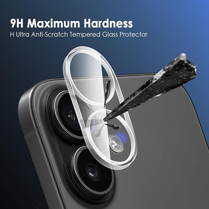 FanTEK Camera Lens Protector Compatible with iPhone 16/16 Plus, 9H Tempered Glass Camera Screen Cover, Ultra HD Clear Acrylic Full Coverage Guard, Case Friendly - Image 3