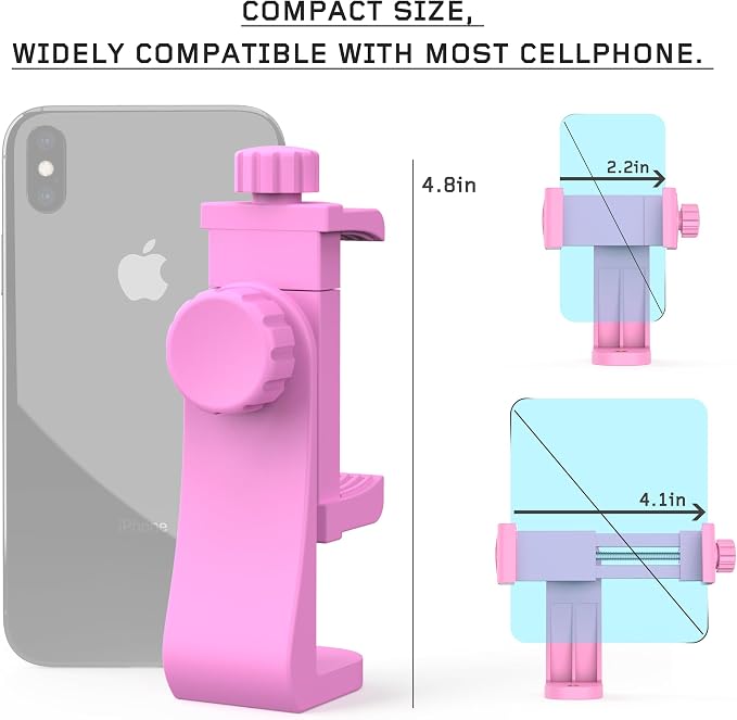 Universal Phone Tripod Mount Adapter with Ｗireless Camera Remote, Cell Phone Holder with Adjustable Clamp for Selfie Stick Monopod Compatible with iPhone, Samsung and so on -Pink - Image 2