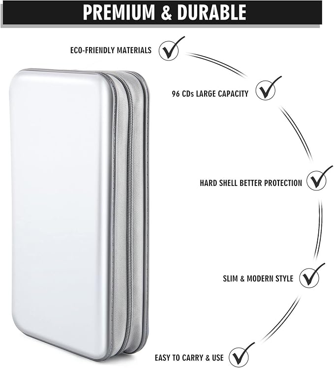 96‑Capacity Hard Plastic CD/DVD Binder for Car, Home & Travel | Zipper‑DVD Organizer, Scratch‑Resistant Sleeves Shield Discs From Dust & Damp; Stores Music, Video, Gaming & Blu‑ray Discs - Image 3