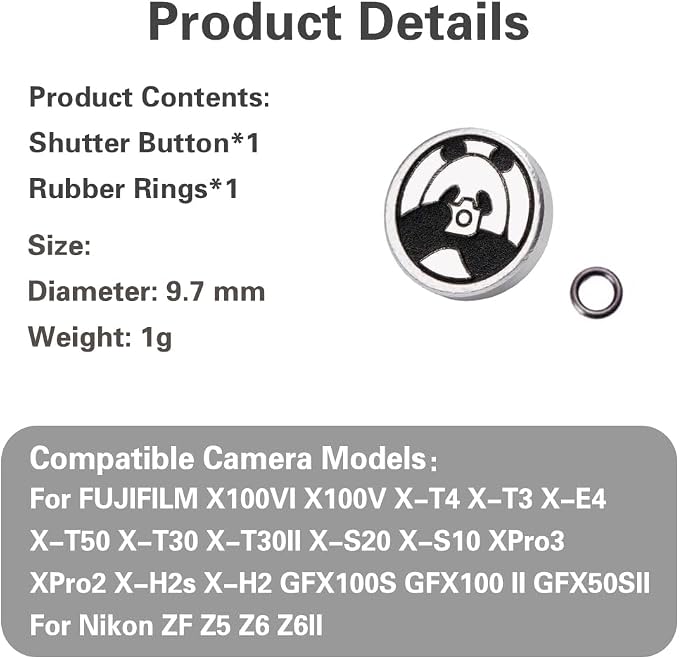 Camera Metal Hot Shoe Cover Protector Cap Cute Button Compatible for Fujifilm X100VI X100V X-M5 X-T4 X-T3 for Nikon ZF Z5 Z6 Z6II (Aluminum Alloy-Shutter Decorative Button) - Image 9