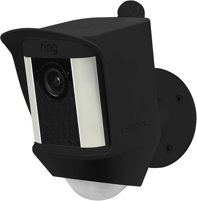 Fintie Silicone Case for Ring Spotlight Battery Cam, Black | Weather Resistant Soft Protective Cover, Dustproof Camera Skin, Hat Brim Design, Easy Slip-On Installation by Fintie
