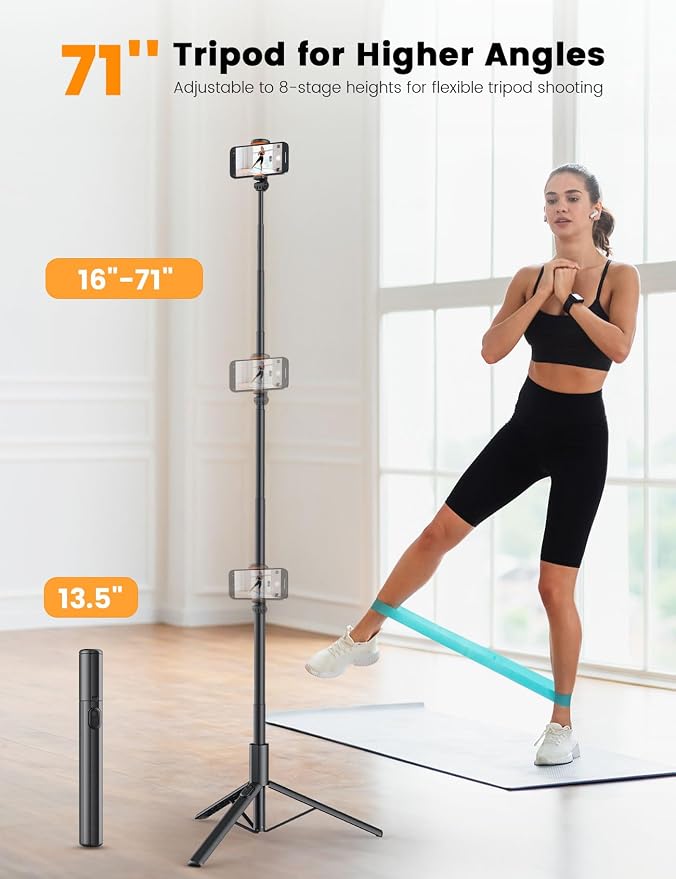 71" Phone Tripod with 1/4" Camera Mount, NT79 Extendable Selfie Stick | Extra Tall,Wireless Remote,Comapct Travel Stand Holder for Filming Video Recording,Compatible with iPhone/Samsung/Camera - Image 2
