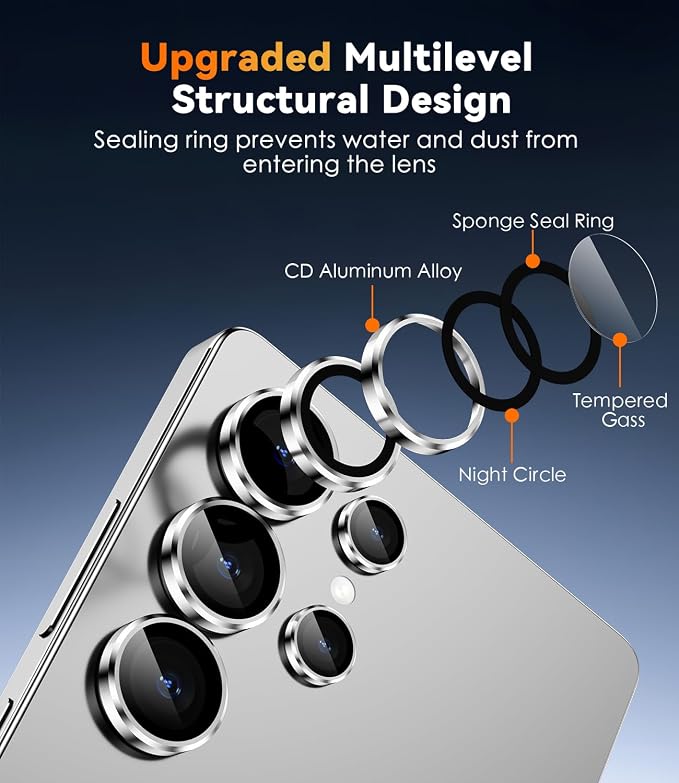 CloudValley for Samsung Galaxy S25 Ultra Camera Lens Protector | 9H Tempered Glass + Aluminum Alloy Individual Lens Protective, [1 Second Installaion] Ultra-HD Glass Cover,Titanium Silver - Image 4