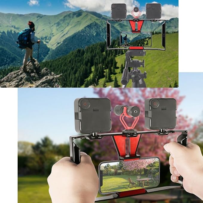 Smartphone Video Cage Rig, HuaerHui Handheld Phone Video Filmmaking Vlogging Stabilizer Grip Tripod Mount Fits Most Phones, with Cold Shoe Mounts, 1/4in Screw Holes to Connect LED Lights/Microphones - Image 8